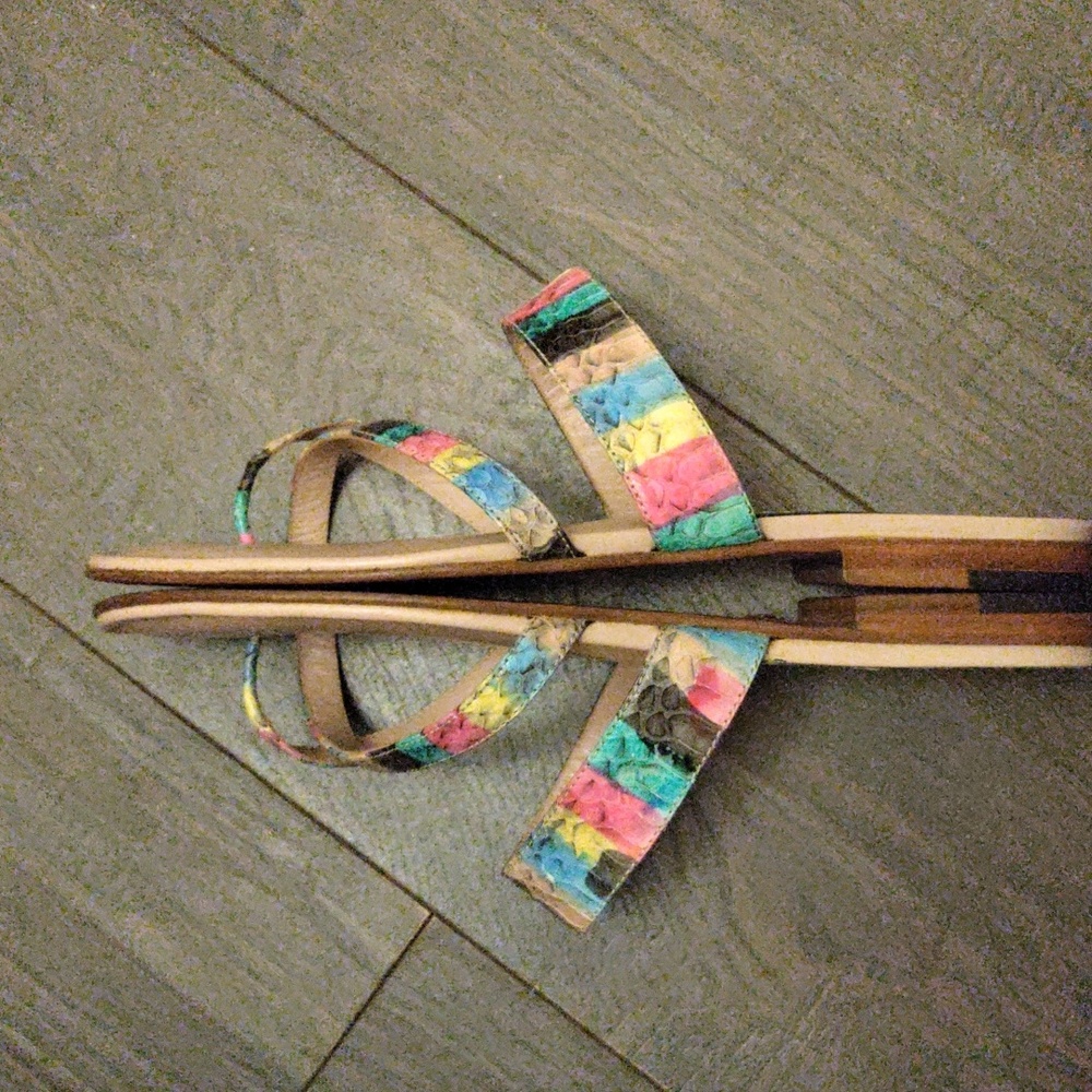 Manolo Blahnik Multicolor Python Criss Cross Sand… - image 6